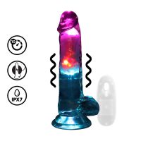 RealRock lige vibrerende dildo med LED og testikler - 18 cm - Transparent