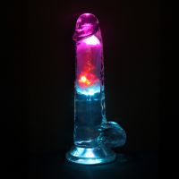 RealRock lige vibrerende dildo med LED og testikler - 18 cm - Transparent, billede 5