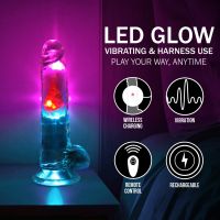 RealRock lige vibrerende dildo med LED og testikler - 18 cm - Transparent, billede 7