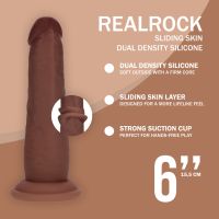 RealRock Kaksikerroksinen realistinen silikonidildo liukuvalla iholla - 15,5 cm - Ruskea, kuva 7