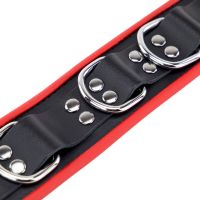 Red Leather Halsbånd i læder med 3 D-ringe - Rød/Sort, billede 5