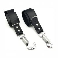 Red Leather Manette in Pelle con Moschettone Antipanico - Nero, immagine 2