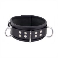 Red Leather Leather Necklace 3 D Rings - Black