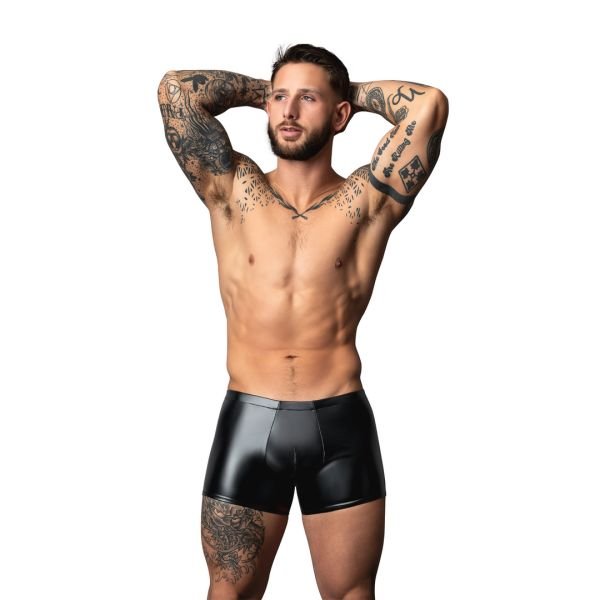 Male Power Wetlook-shorts med pose - Svart