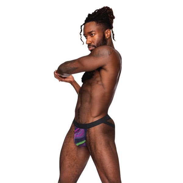Male Power Jockstrap med stropper og svart penisring - Galactic Swirl