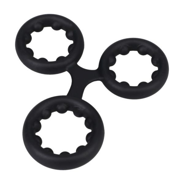 Doc Johnson Triple cockring Stamina en silicone avec billes en métal - Noir