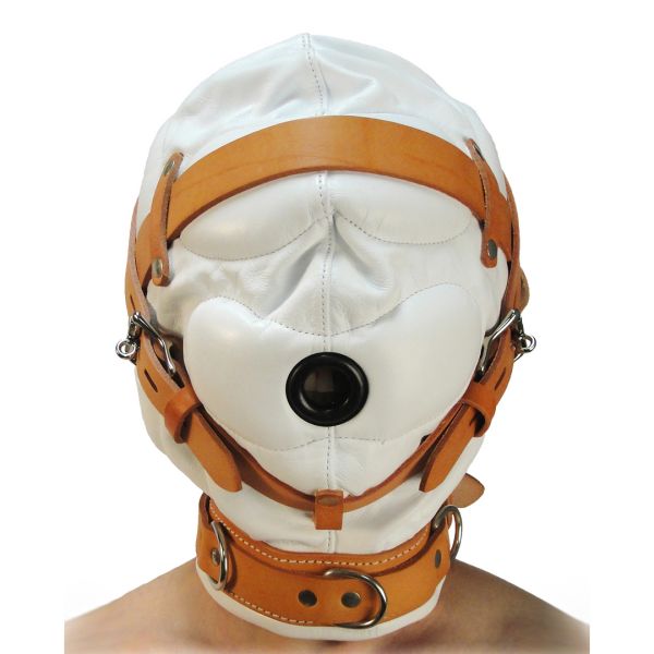 XR Brands Total Sensory Deprivation læderh ætte - M/L - hvid