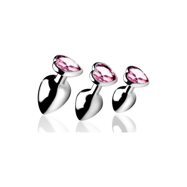 XR Brands Pink Heart - Set de plugs anaux - 3 pièces