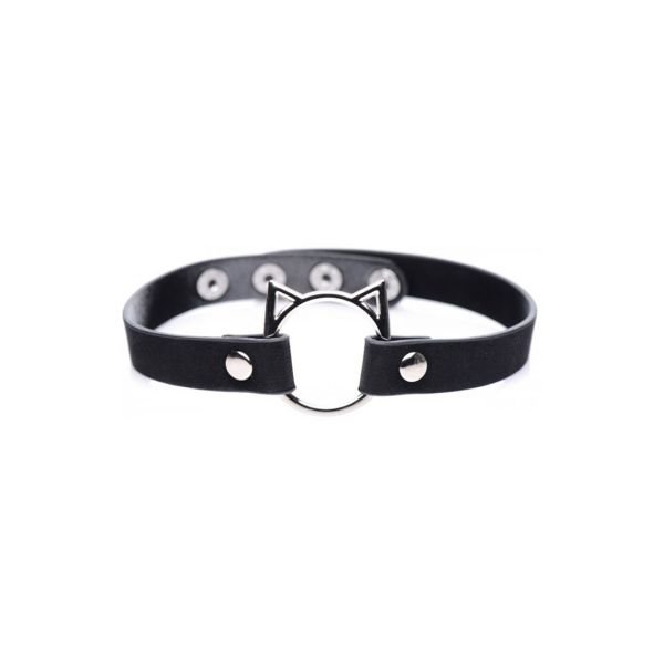 XR Brands Kinky Kitty - Gargantilha Fina com Argola - Pele PU - Preto