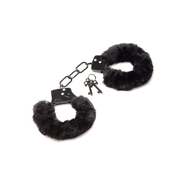 XR Brands Cuffed in Fur Hairy Handcuffs - Black
