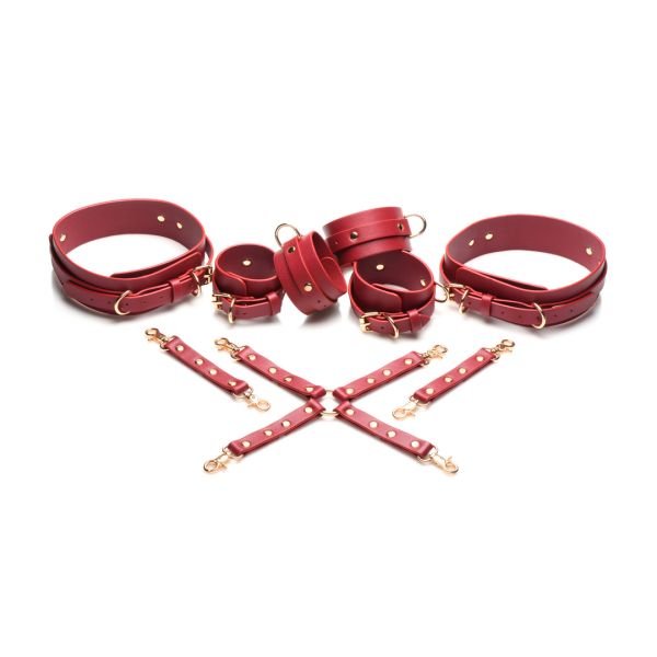 XR Brands Crimson Captive - Amarras de Hogtie para Coxas, Pulsos e Tornozelos - Vermelho