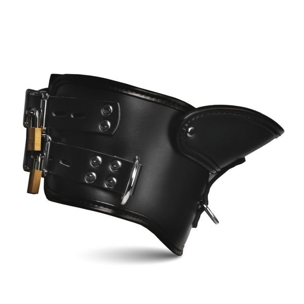 XR Brands Rigid - Collare Posturale con Lucchetto e Sostegno per il Mento - Nero