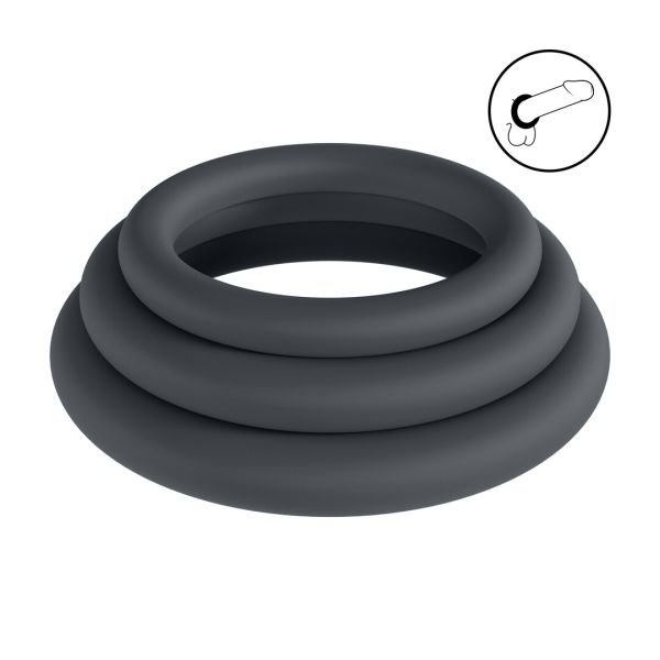 Levelz Classic silikoniset penisrenkaat 3 kpl - XS/S/M - Musta