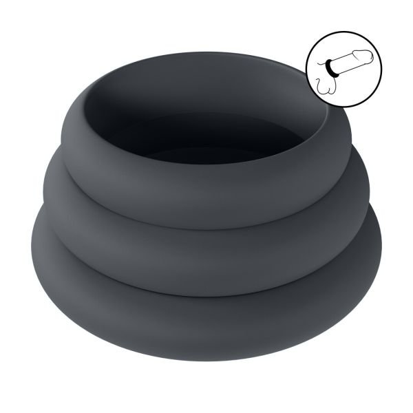 Levelz Wide O Silicone Cockring Set of 3 - S/M/L - Black
