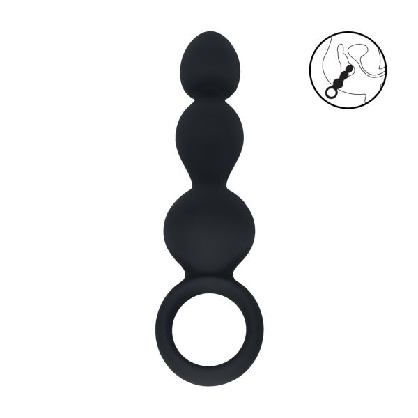 Levelz Beaded Silicone Anal Probe with Loop - Black