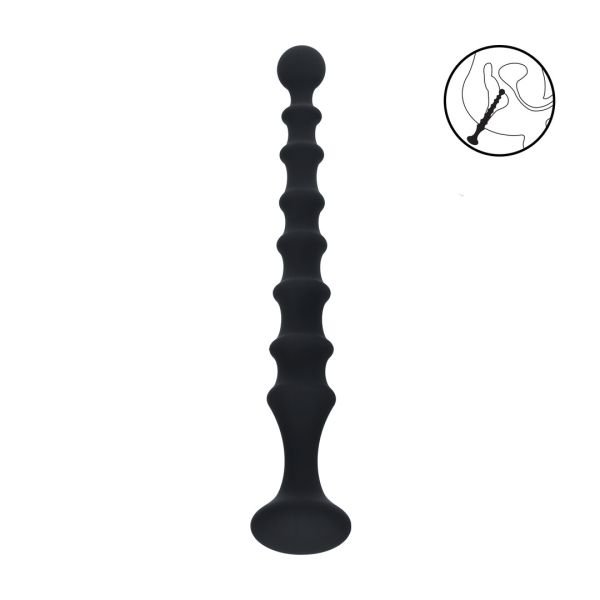 Levelz Sonda Anal Estriada em Silicone com Base Alargada - Preto