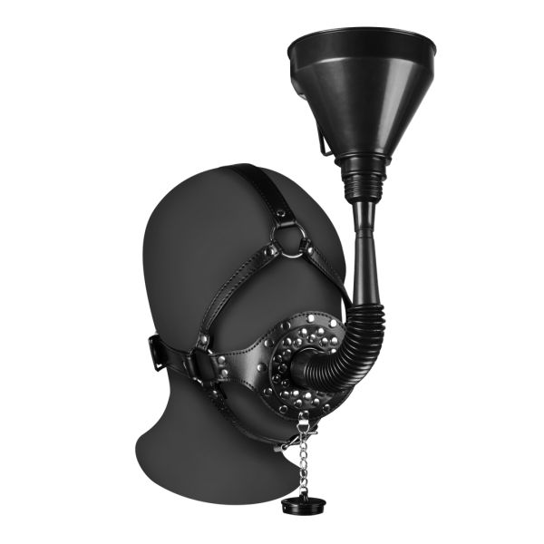 Ouch! Open Mouth Gag Head Harness with Funnel - Black