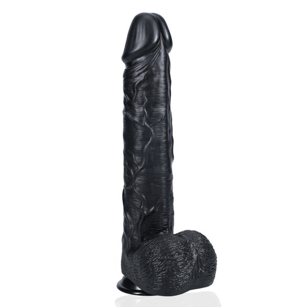 RealRock Extra Large Straight Dildo with Balls - 38 cm - Black