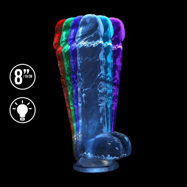 RealRock Rechargeable LED Dildo with Suction Cup - 22 cm - Transparent