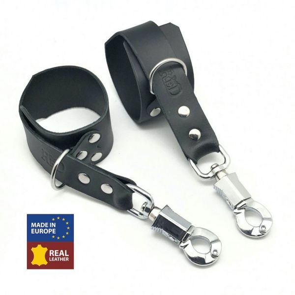 Red Leather Algemas de Pele com Mosquetão Antipânico - Preto
