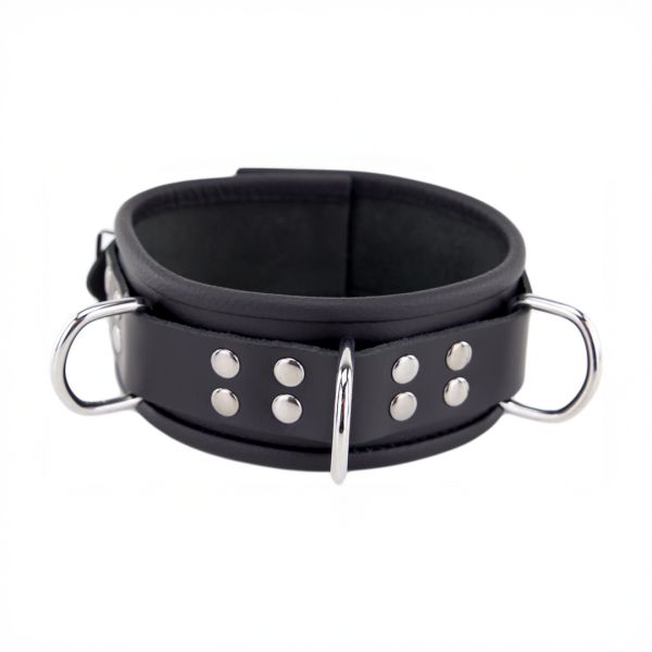 Red Leather Leather Necklace 3 D Rings - Black