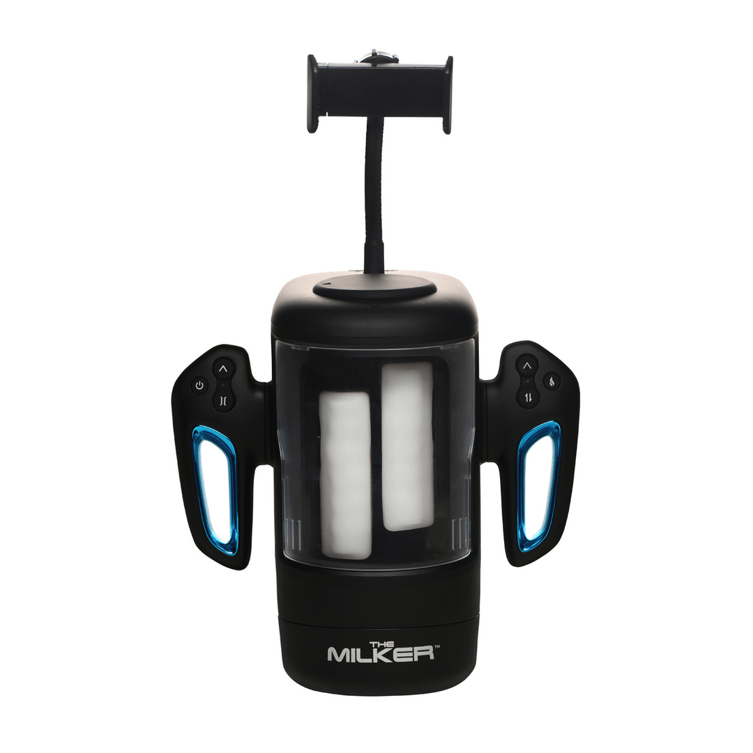 Cyber Milker - Stroking and Vibrating Masturbator with Phone Holder - Tranparent/Black