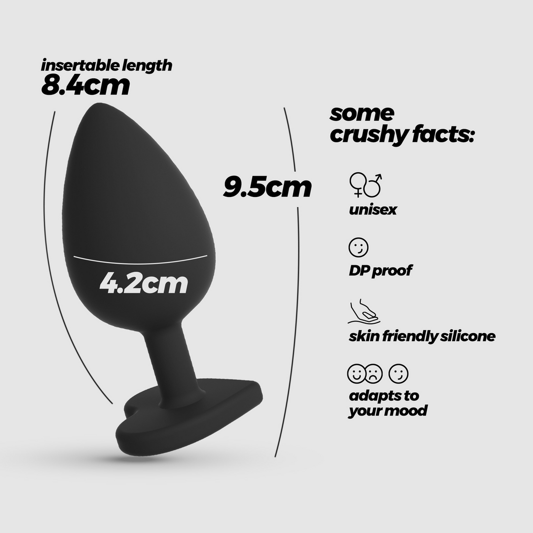Cuore - Anal Plug with Four Interchangeable Jewels - Large - Black - Image 6