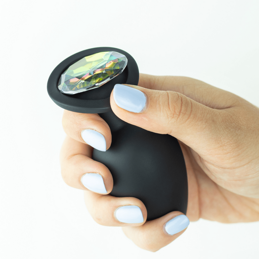 Camileo - Anal Plug with Four Interchangeable Jewels - Small - Black - Image 7