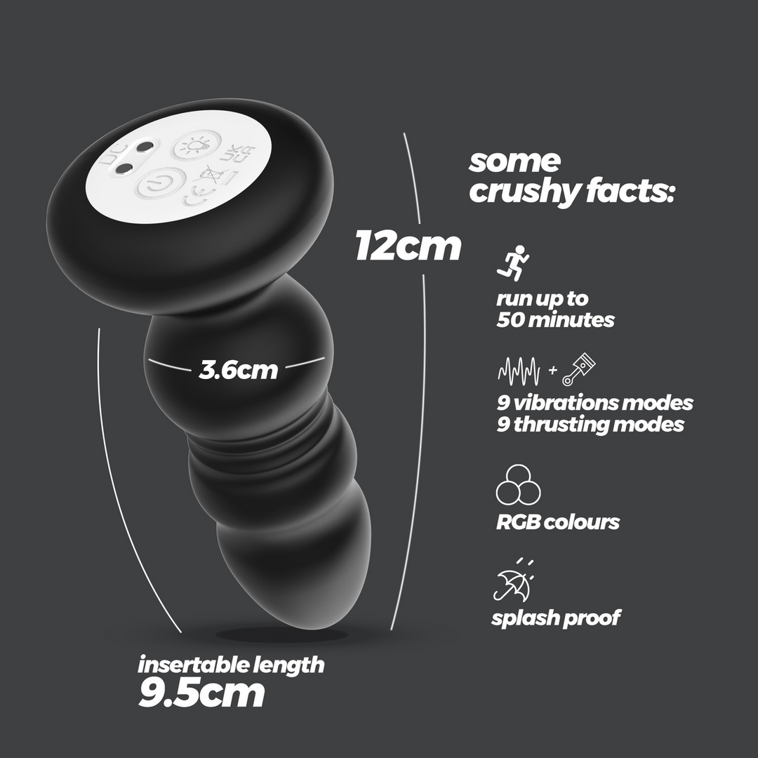 Australis - Vibrating and Thrusting Anal Plug with LED RGB and Remote Control - Black - Image 6