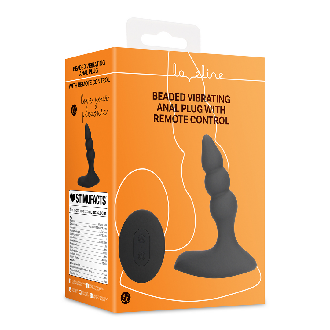 Beaded Vibrating Anal Plug with Remote - Licorice Black
