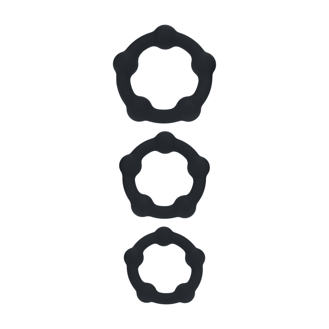 Beaded Silicone Cockring Set of 3 - S/M/L - Black