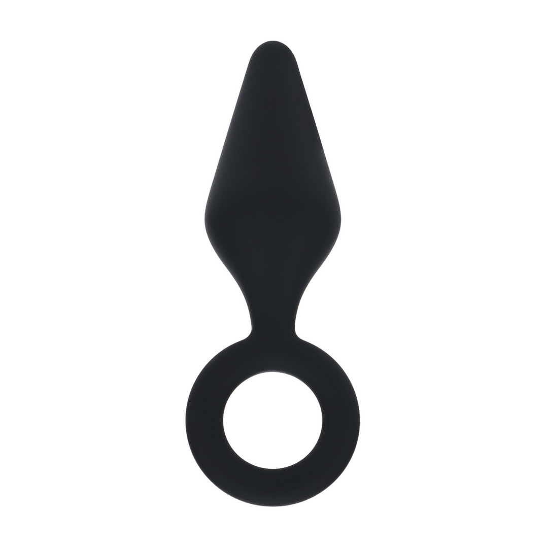 Silicone Anal Plug with Loop - M - Black