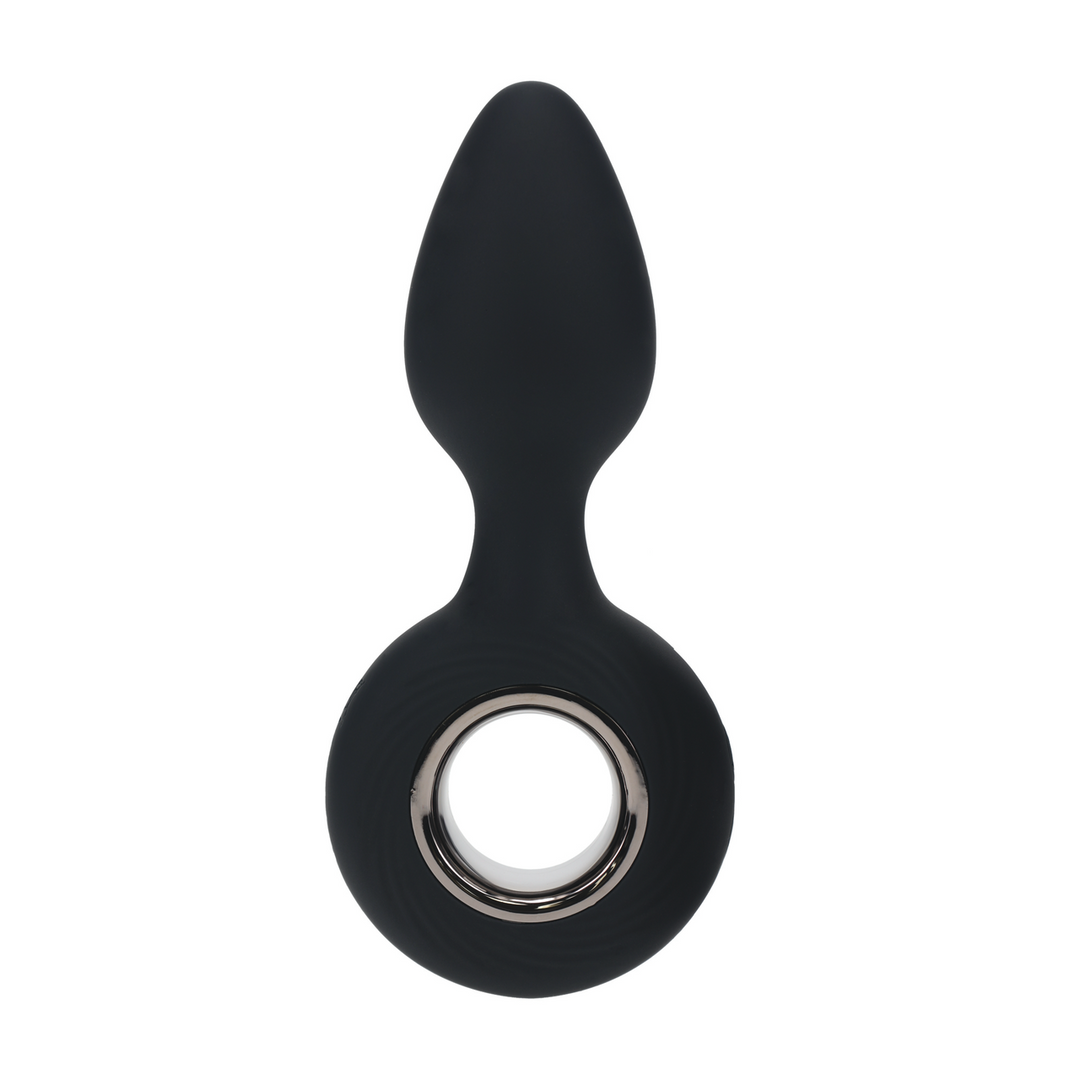Vibrating Silicone Anal Plug with Loop - Black