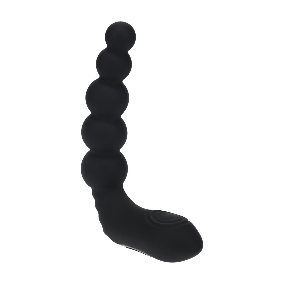 Vibrating Heating Bendable Tapping Beaded Silicone Prostate Stimulator - Black