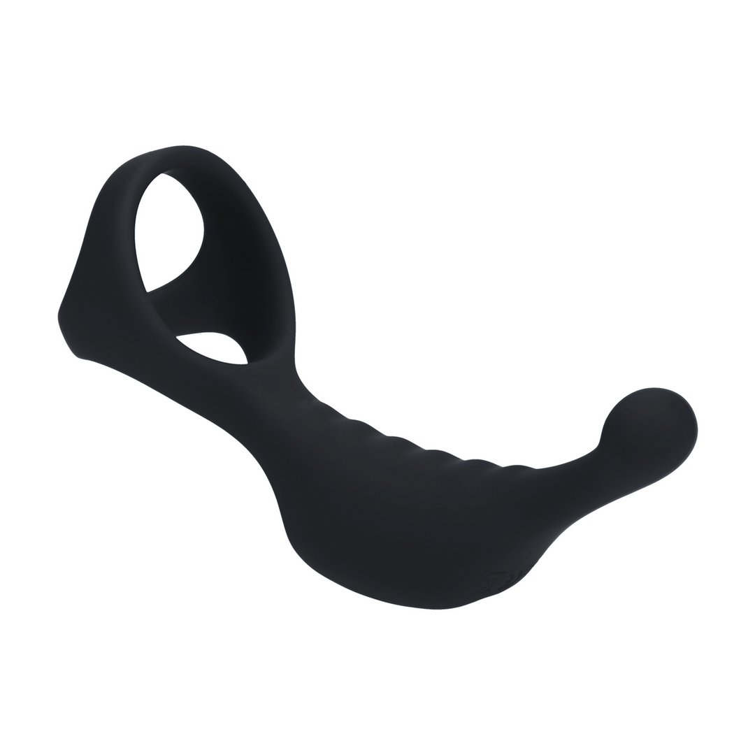 Vibrating Silicone Prostate Stimulator with Tri O Cockring - Black