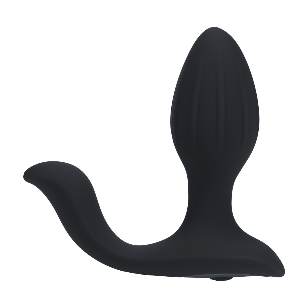 Vibrating and Rotating Silicone Anal Plug with Ball Stimulator - Black
