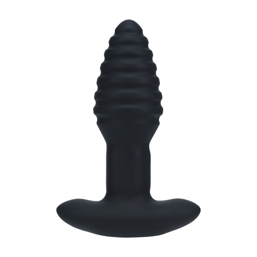 Remote Control Vibrating and Rotating Ribbed Silicone Anal Plug - Black