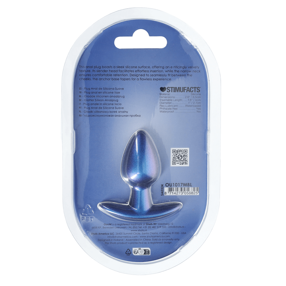Smooth Silicone Anal Plug - Small - 2.6 / 6,5 cm - Metallic Blue - Image 3