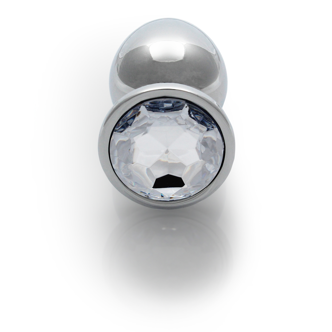 Round Gem Butt Plug - M - Silver/Diamond - Image 4