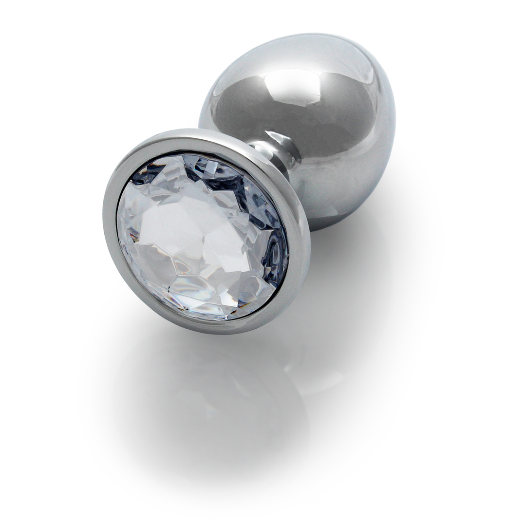Round Gem Butt Plug - M - Silver/Diamond - Image 5