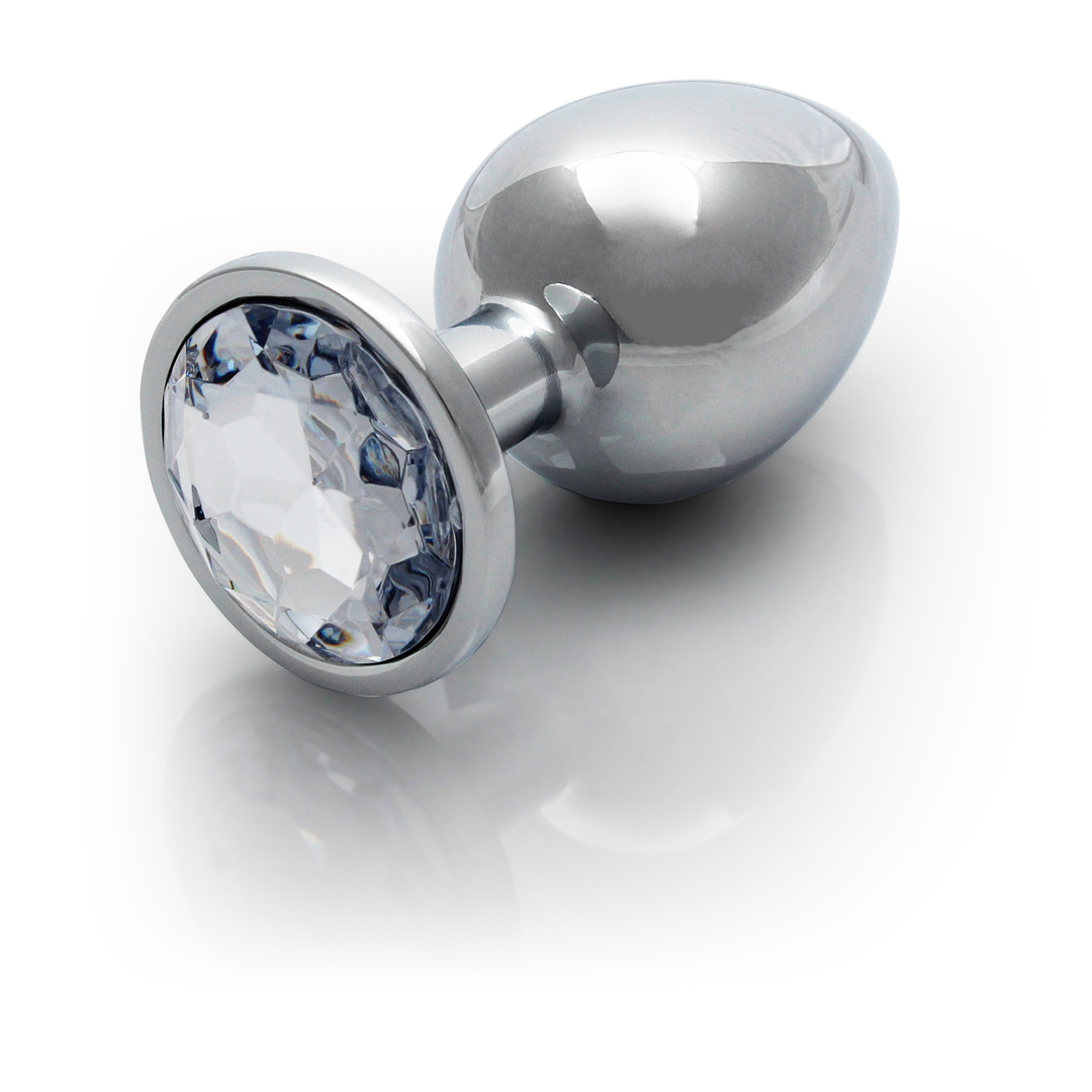 Round Gem Butt Plug - M - Silver/Diamond - Image 6