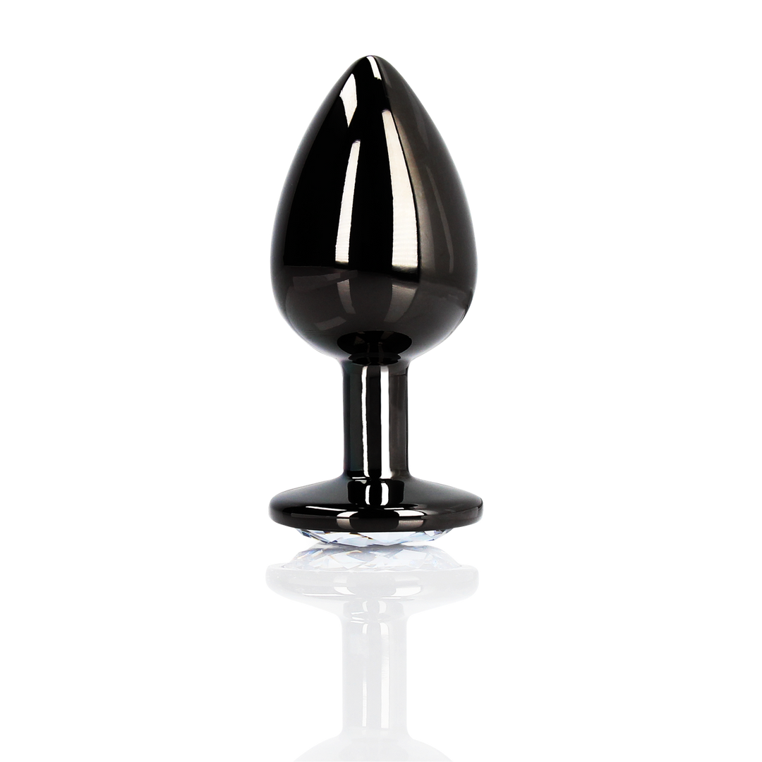 Round Gem Butt Plug - L - Gunmetal/Diamond