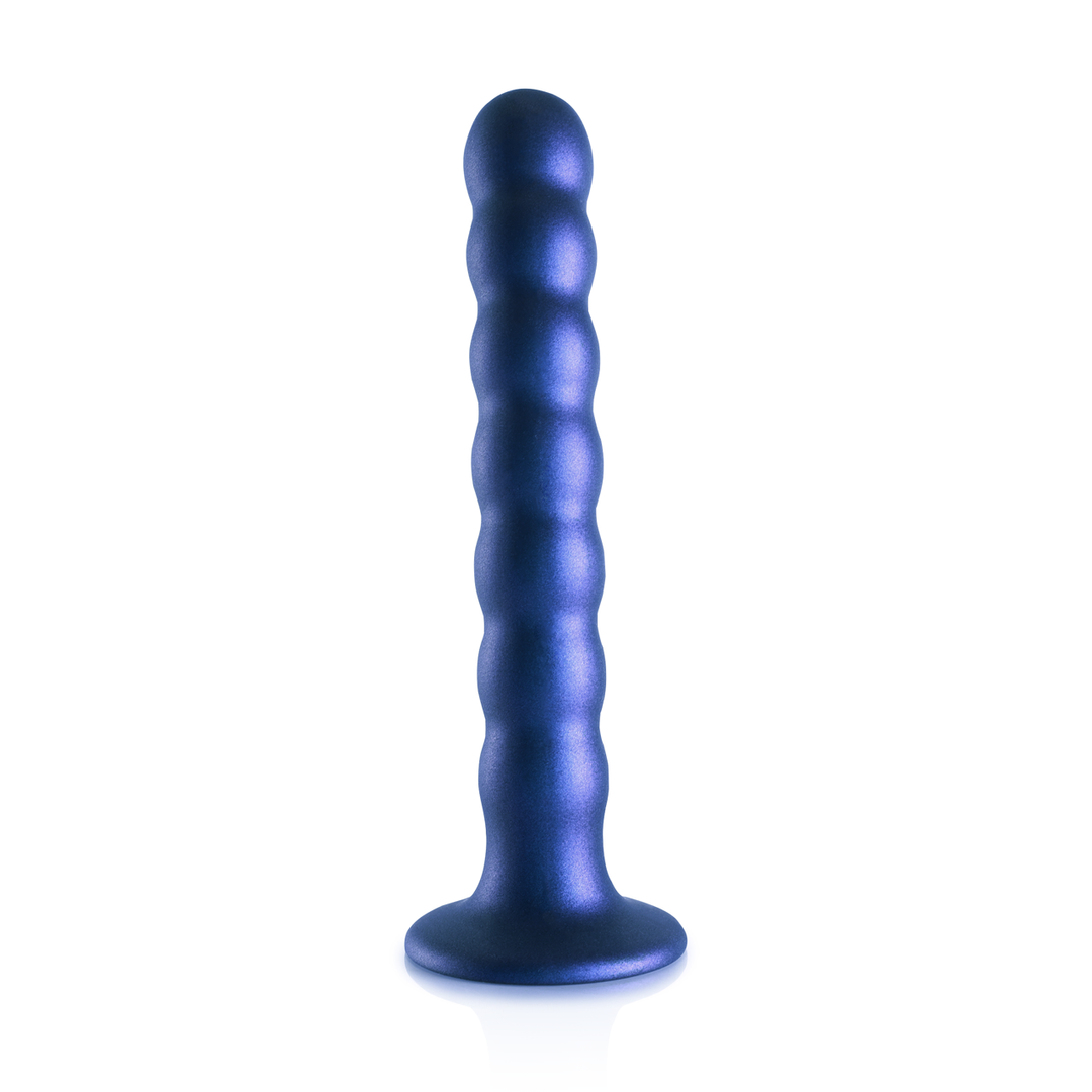 Beaded Silicone G-Spot Dildo - 16,5 cm - Metallic Blue - Image 3