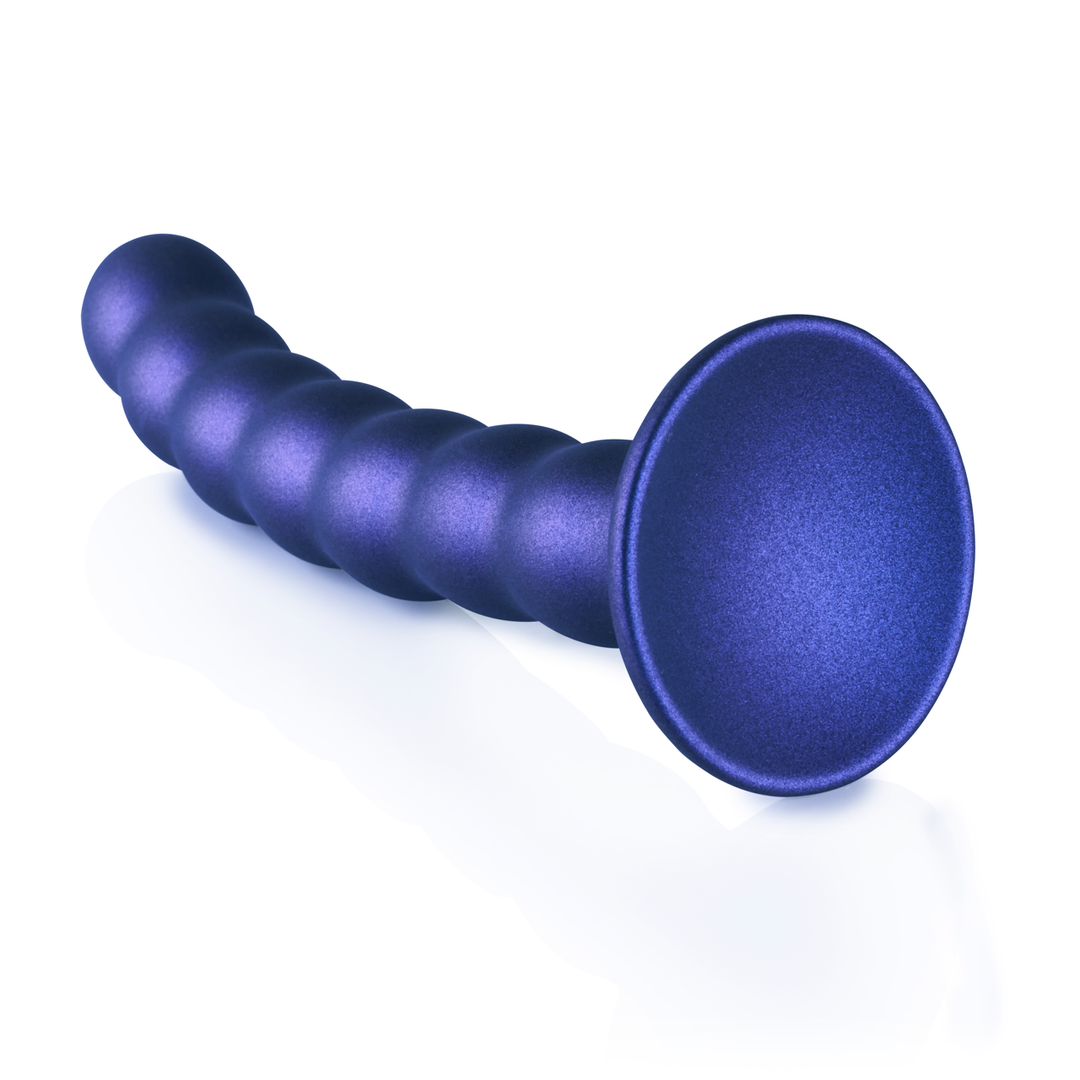 Beaded Silicone G-Spot Dildo - 16,5 cm - Metallic Blue - Image 4