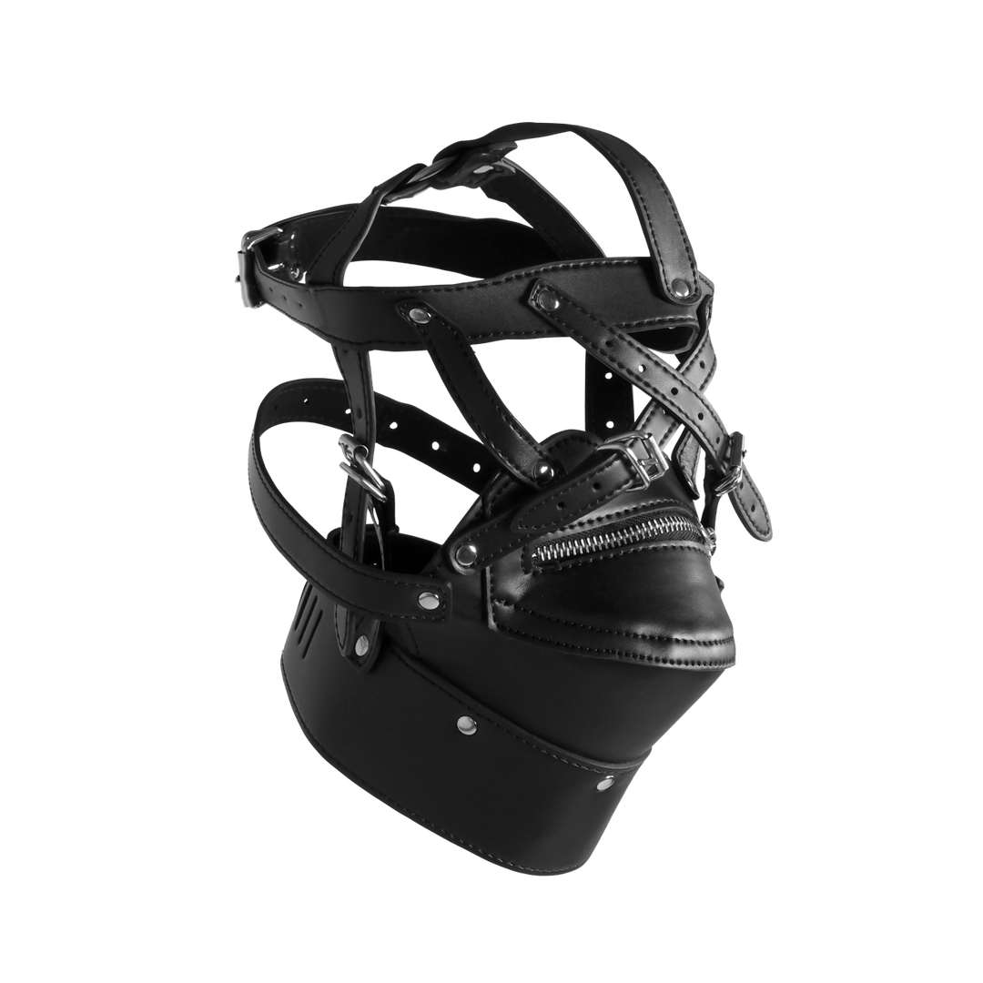 Head Harness with Zip-up Mouth and Lock - Black - Image 3