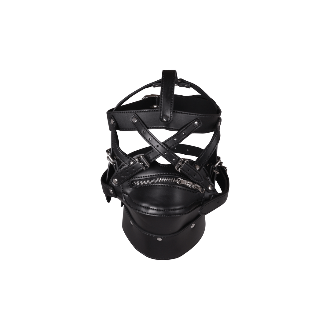 Head Harness with Zip-up Mouth and Lock - Black - Image 4