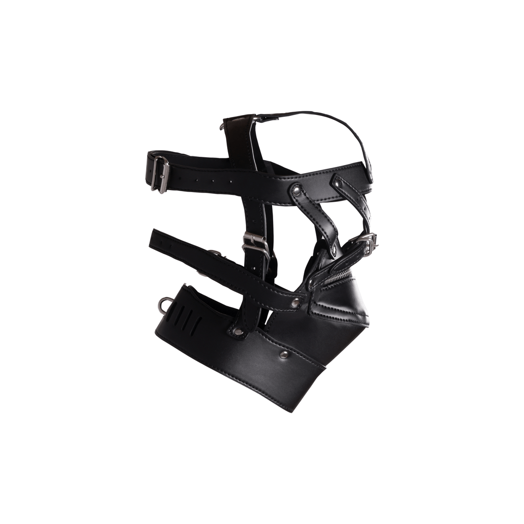 Head Harness with Zip-up Mouth and Lock - Black - Image 5