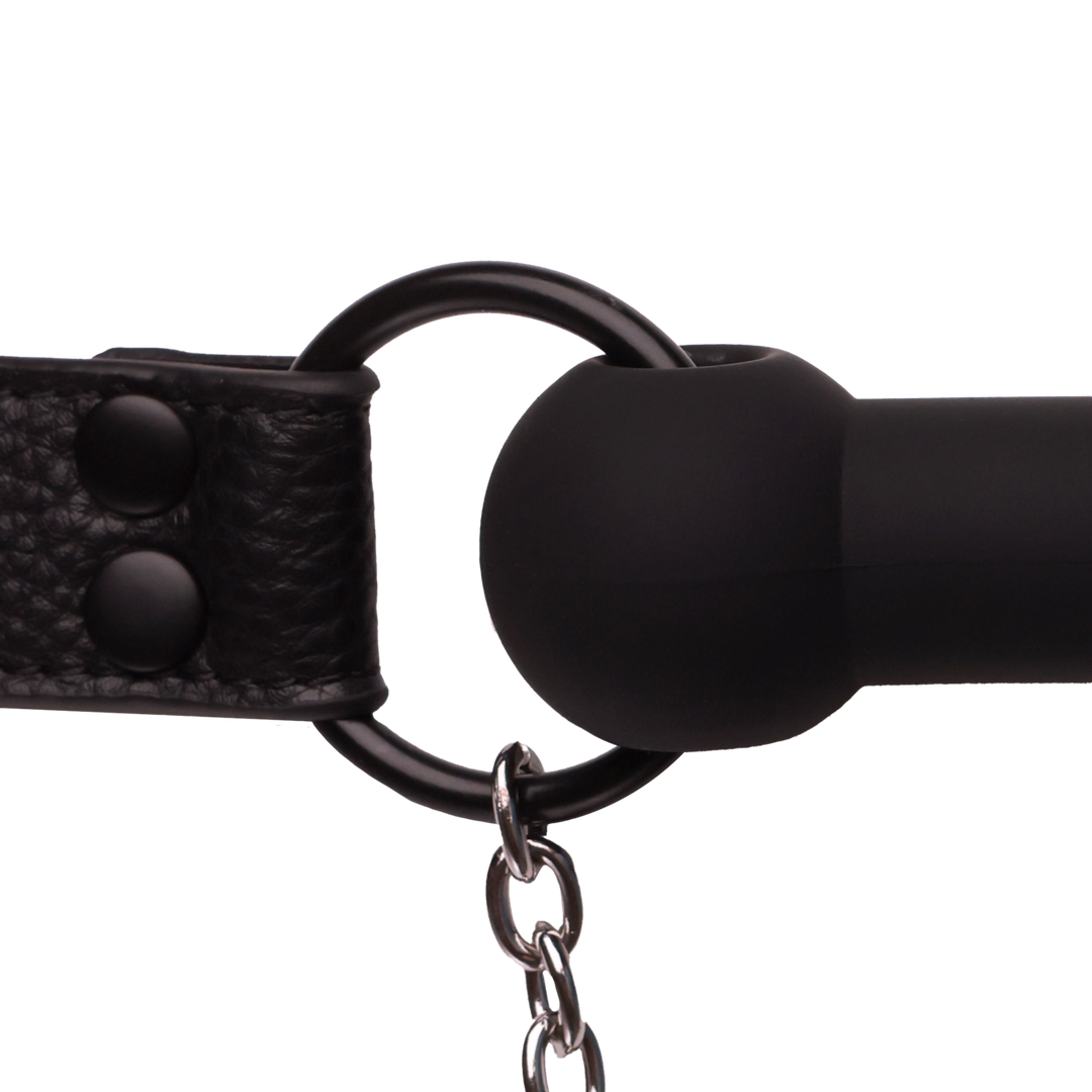 Silicone Bit Gag with Nipple Clamps - Black - Image 5