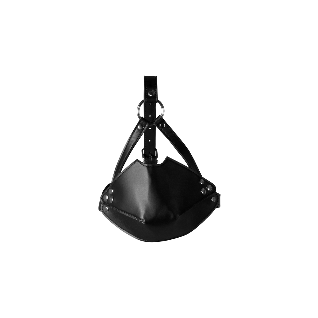 Head Harness with Mouth Cover and Solid Ball Gag - Black - Image 4