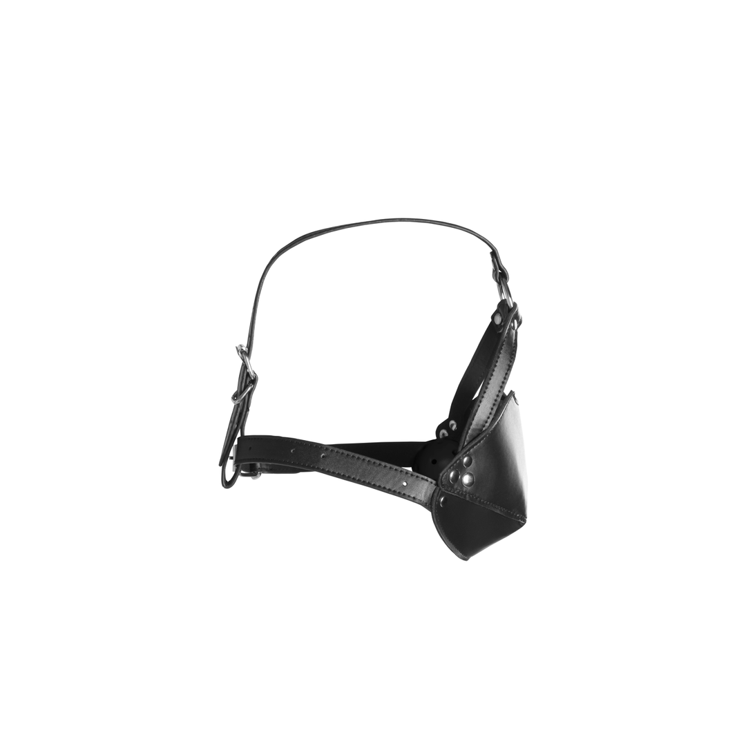 Head Harness with Mouth Cover and Solid Ball Gag - Black - Image 5